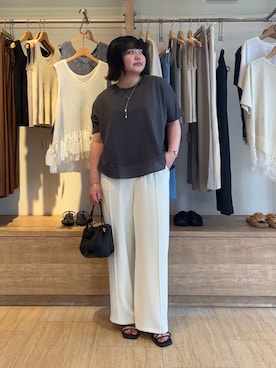 「Jena espace merveilleux(ジェナ エスパスメルヴェイユ)のサークル切替カットソー(Tシャツ/カットソー、グレー系)」を使った、eeeeik6さん(レディース・160cm)の夏コーディネート