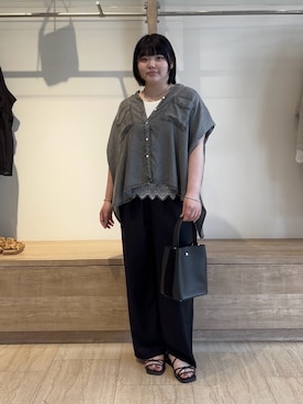 「Jena espace merveilleux(ジェナ エスパスメルヴェイユ)の【サラサラ半袖デニム】テンセルフレンチシャツ(シャツ/ブラウス、グレー系)」を使った、eeeeik6さん(レディース・160cm)の夏コーディネート