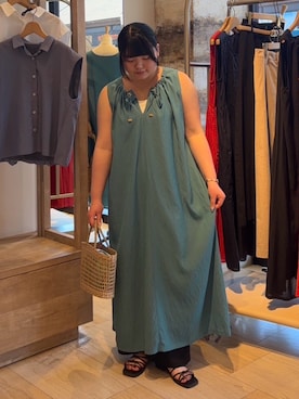 「Jena espace merveilleux(ジェナ エスパスメルヴェイユ)の【着てないぐらい軽い!?】2WAYリボンシアーワンピース(ワンピース、グリーン系)」を使った、eeeeik6さん(レディース・160cm)の夏コーディネート