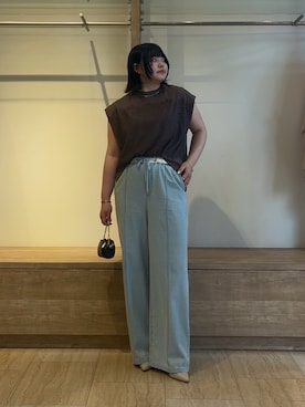 「Jena espace merveilleux（ジェナ　エスパスメルヴェイユ）のレースフレンチT（Tシャツ/カットソー、グレー系）」を使った、eeeeik6さん（レディース・160cm）の夏コーディネート