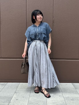 「Jena espace merveilleux(ジェナ エスパスメルヴェイユ)の【サラサラ半袖デニム】テンセルフレンチシャツ(シャツ/ブラウス、ブルー系)」を使った、eeeeik6さん(レディース・160cm)の夏コーディネート