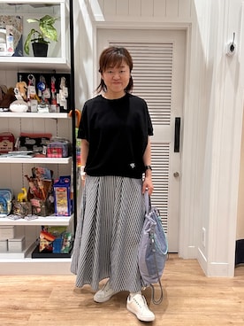 「Dessin（デッサン）の【洗える】ミニ裏毛ドルマンスリーブプルオーバー（Tシャツ/カットソー、ブラック系）」を使った、aikichi0705さん（レディース）の夏コーディネート
