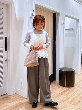 「Dessin（デッサン）の【調温機能】シアーリブプルオーバー（Tシャツ/カットソー、グレー系）」を使った、aikichi0705さん（レディース）の秋コーディネート