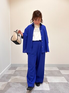 「Dessin（デッサン）の【セットアップ可/洗える】リネンブレンドドルマンシャツ（シャツ/ブラウス、ブルー系）」を使った、aikichi0705さん（レディース）の春コーディネート