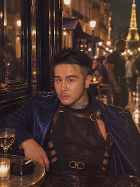 「FERRAGAMO（フェラガモ）のアイテム（ベルト、ブラウン系）」を使った、kueiyenさん（メンズ・176cm）の秋コーディネート