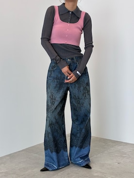 「SOEMIN（ソミン）のSheer layered knit／ビスチェレイヤードシアポロニット（ニット/セーター、グレー系）」を使った、Prompdoさん（レディース・163cm）の夏コーディネート