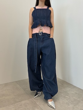 「SOEMIN（ソミン）のAmerican sleeve tops／アメスリ リブタンクトップ（タンクトップ、ピンク系）」を使った、Prompdoさん（レディース・163cm）の夏コーディネート