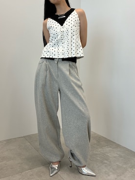 「SOEMIN（ソミン）のRetro pattern bustier／ピンタックキャミソール（キャミソール、その他）」を使った、Prompdoさん（レディース・163cm）の夏コーディネート