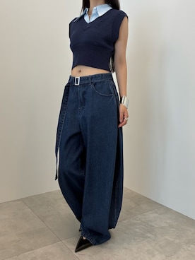 「SOEMIN（ソミン）のShirt layered knit vest／シャツレイヤードニットベスト（タンクトップ、ブルー系）」を使った、Prompdoさん（レディース・163cm）の夏コーディネート