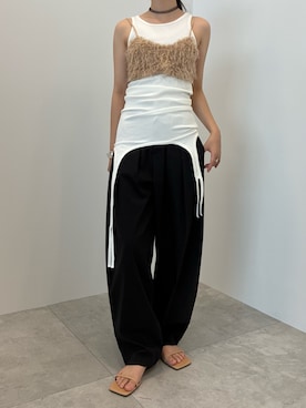 「SOEMIN（ソミン）のBasic slacks／ベーシックタックパンツ（スラックス、ブラック系）」を使った、Prompdoさん（レディース・163cm）の夏コーディネート