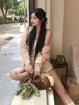 「nyunyuのアイテム（タンクトップ、ピンク系）」を使った、愛さん（レディース・165cm）の夏コーディネート