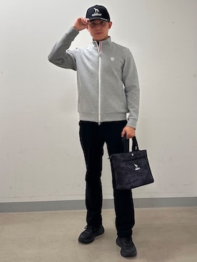 「adabat（アダバット）の【ADABAT NAVY】接触冷感/吸水速乾/UVカット AIR TOOLロングパンツ（その他パンツ、ブラック系）」を使った、西岡琉偉さんの秋コーディネート