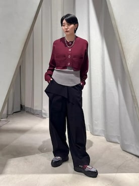 「UN3D.（アンスリード）のSHORT OVER CD / ショートオーバーカーデ（Cardigans、レッド系）」を使った、YUUKIさん（レディース・161cm）の夏コーディネート