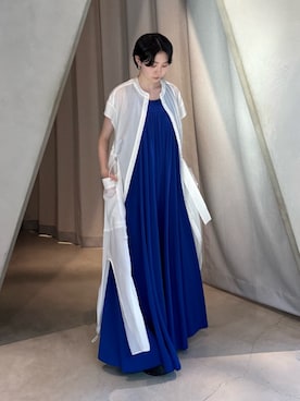 「UN3D.（アンスリード）のWIDE GATHER CUT AIO / ワイドギャザーカットオールインワン（Overall、ブルー系）」を使った、YUUKIさん（レディース・161cm）の夏コーディネート