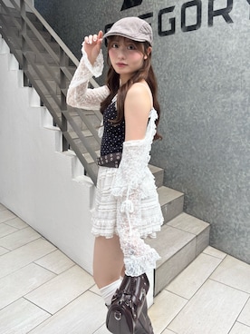「continuer de NICE CLAUP(コンティニューデナイスクラップ)のカップ付アソートキャミ(キャミソール、ブラック系)」を使った、sakuraniceさん(レディース・161cm)の夏コーディネート