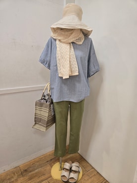 「one'sterrace（ワンズテラス）の【UV/たためる】UVCUT つば広メッシュ帽子（ハット、ベージュ系）」を使った、yuri5909さん（レディース）の春コーディネート