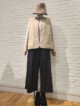「one'sterrace（ワンズテラス）の◆ネコ刺繍 バスクハット（ハット、ベージュ系）」を使った、yuri5909さん（レディース）の秋コーディネート