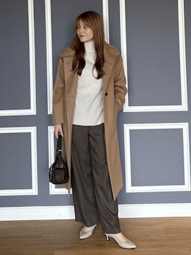 「UNTITLED（アンタイトル）のウールカシミヤスタンドカラーコート（その他アウター、イエロー系）」を使った、sayaさんの秋コーディネート