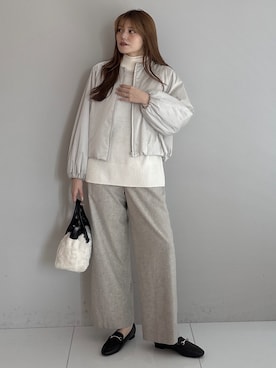 「UNTITLED（アンタイトル）の【軽アウター/中綿/秋冬コート】ショートブルゾン（ブルゾン、ベージュ系）」を使った、sayaさんの秋コーディネート