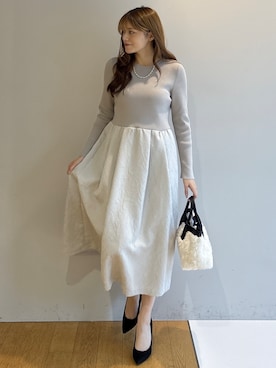 「UNTITLED（アンタイトル）のニットドッキングワンピース（ワンピース、グレー系）」を使った、sayaさんの秋コーディネート