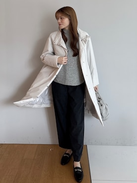 「UNTITLED（アンタイトル）の【撥水/軽量/薄中綿入り】スタンドカラーコート（その他アウター、ベージュ系）」を使った、sayaさんの秋コーディネート