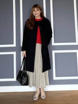 「UNTITLED（アンタイトル）の【名品】ウールカシミヤノーカラーコート（ノーカラーコート、ブラック系）」を使った、sayaさんの秋コーディネート