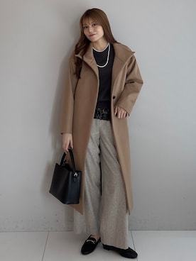 「UNTITLED（アンタイトル）のウールカシミヤスタンドカラーコート（その他アウター、イエロー系）」を使った、sayaさんの秋コーディネート