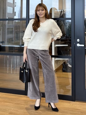 「UNTITLED（アンタイトル）の【軽やかな柔らかさ】コーデュロイワイドパンツ（その他パンツ、ブラウン系）」を使った、sayaさんの秋コーディネート