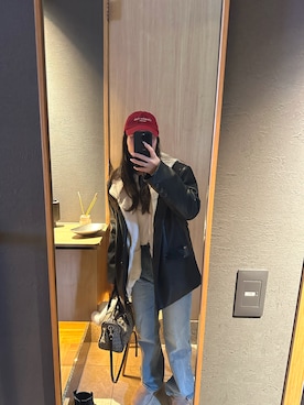 「CANAL JEAN（キャナルジーン）のアイテム（キャップ、レッド系）」を使った、萌さん（レディース・165cm）の夏コーディネート