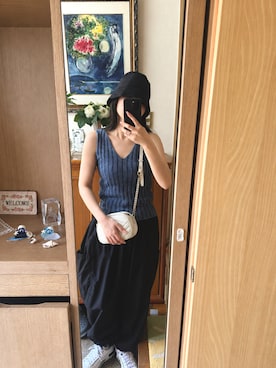 「しまむら（シマムラ）のアイテム（ニット/セーター、ブルー系）」を使った、萌さん（レディース・165cm）の夏コーディネート