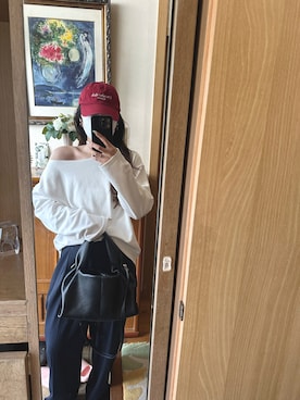 「CANAL JEAN（キャナルジーン）のアイテム（キャップ、レッド系）」を使った、萌さん（レディース・165cm）の夏コーディネート
