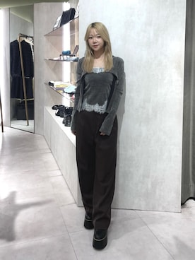 「MURUA（ムルーア）のレースアップブーツ（ブーツ、ブラック系）」を使った、上竹七咲さん（レディース・152cm）の秋コーディネート