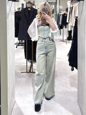 「MURUA（ムルーア）のアイテム（トップス）」を使った、上竹七咲さん（レディース・152cm）の春コーディネート