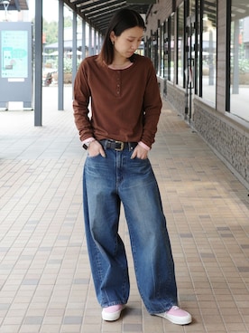 「B.C STOCK（ベーセーストック）のウォッシャブル / DU JOUR / デュ ジュール SWORD CROP JEAN（デニムパンツ、ブルー系）」を使った、moeさん（レディース・157cm）の春コーディネート
