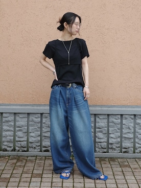 「Simplicite（サンプリシテ）のアイテム（パンツ）」を使った、moeさん（レディース・157cm）の夏コーディネート