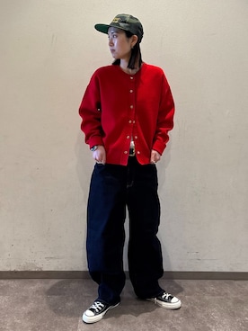 「B.C STOCK（ベーセーストック）の《追加7》ウォッシャブル / DU JOUR / デュ ジュール BARREL BAGGY JEAN（デニムパンツ、ブルー系）」を使った、moeさん（レディース・157cm）の冬コーディネート