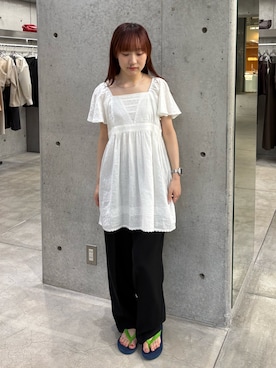 「URBAN RESEARCH（アーバンリサーチ）のPicchi Nia　CLOUD LINEN（シャツ/ブラウス、ホワイト系）」を使った、neneさん（レディース・158cm）の夏コーディネート