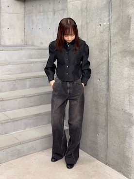 「URBAN RESEARCH（アーバンリサーチ）のTANAKA　THE WIDE JEAN TROUSERS（デニムパンツ、ブラック系）」を使った、neneさん（レディース・158cm）の秋コーディネート