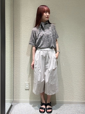 「かぐれ（カグレ）のリネンコットンスカーフニット（ニット/セーター、ブラック系）」を使った、neneさん（レディース・158cm）の夏コーディネート