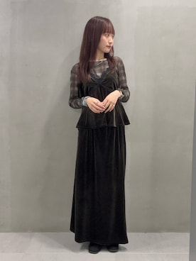 「KBF（ケイビーエフ）のシアーギャザーロンTEE（Tシャツ/カットソー、グリーン系）」を使った、neneさん（レディース・158cm）の秋コーディネート