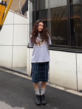 「OBEY（オベイ）の【OBEY / オベイ】 SHELLY PLAID PLEATED SKIRT（スカート、グリーン系）」を使った、RINKAさん（レディース・164cm）の春コーディネート