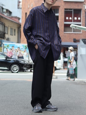 「ビッグシャツ」｜「アイテム（スラックス）」を使った、r.kobata1204さん（メンズ・182cm）の夏コーディネート