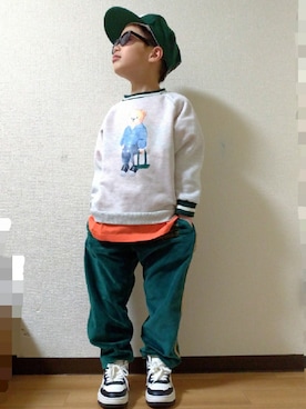 「ジャージーパンツ」｜「アイテム（キャップ）」を使った、yur★takさん（キッズ・123cm）の春コーディネート