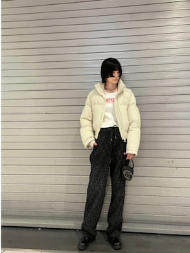 「ディーゼル」｜「アイテム（ダウンジャケット/コート）」を使った、にんさん（レディース・165cm）の秋コーディネート