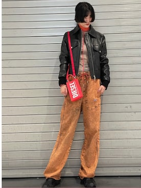 「ディーゼル」｜「アイテム（ブルゾン）」を使った、にんさん（レディース・165cm）の秋コーディネート