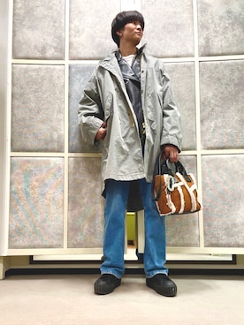 「DIESEL（ディーゼル）のアイテム（ステンカラーコート）」を使った、にんさん（レディース・165cm）の冬コーディネート