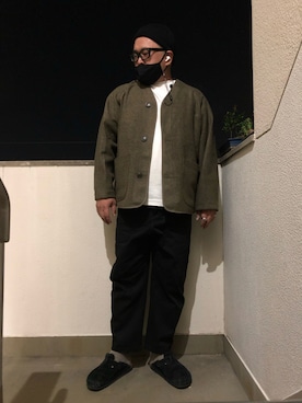 「黒パンツ」｜「アイテム（ノーカラージャケット）」を使った、gottusoさん（メンズ・179cm）の秋コーディネート