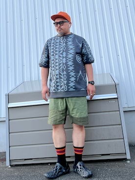 「柄シャツ」｜「アイテム（デジタル腕時計）」を使った、gottusoさん（メンズ・179cm）の夏コーディネート