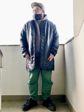 「Engineered Garments（エンジニアードガーメンツ）のアイテム（ノーカラーコート）」を使った、gottusoさん（メンズ・179cm）の秋コーディネート