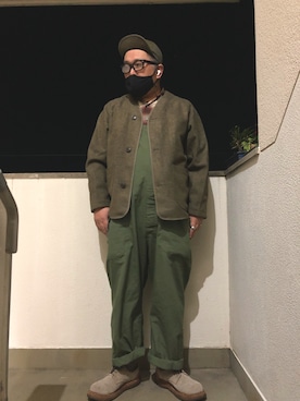 「チェックシャツ」｜「アイテム（ノーカラージャケット）」を使った、gottusoさん（メンズ・179cm）の秋コーディネート